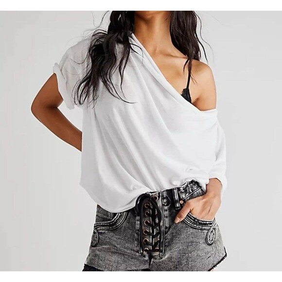 Free People We The Free Just Chillin Draped Neck Tee White Size Medium NEW NWT - Picture 3 of 11